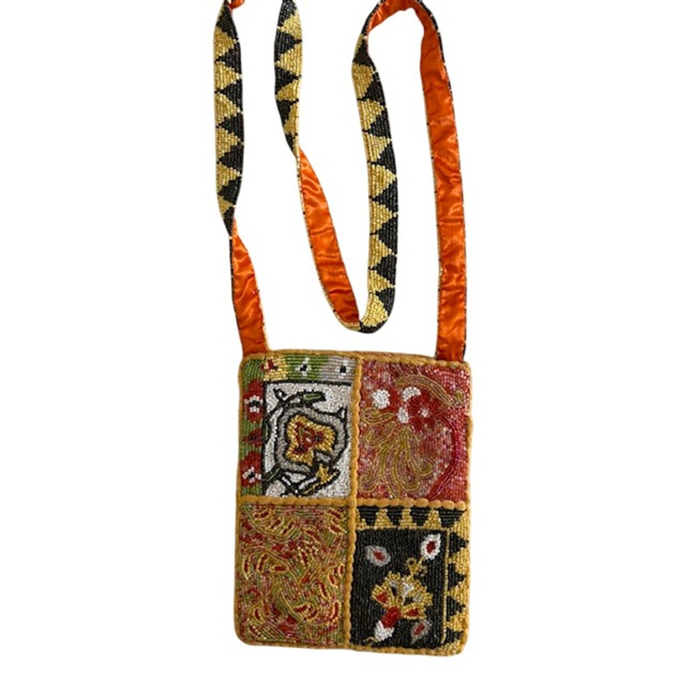 VTG CHRISTIANA Beaded Patchwork Crossbody Multi-Color Bag Wearable Art